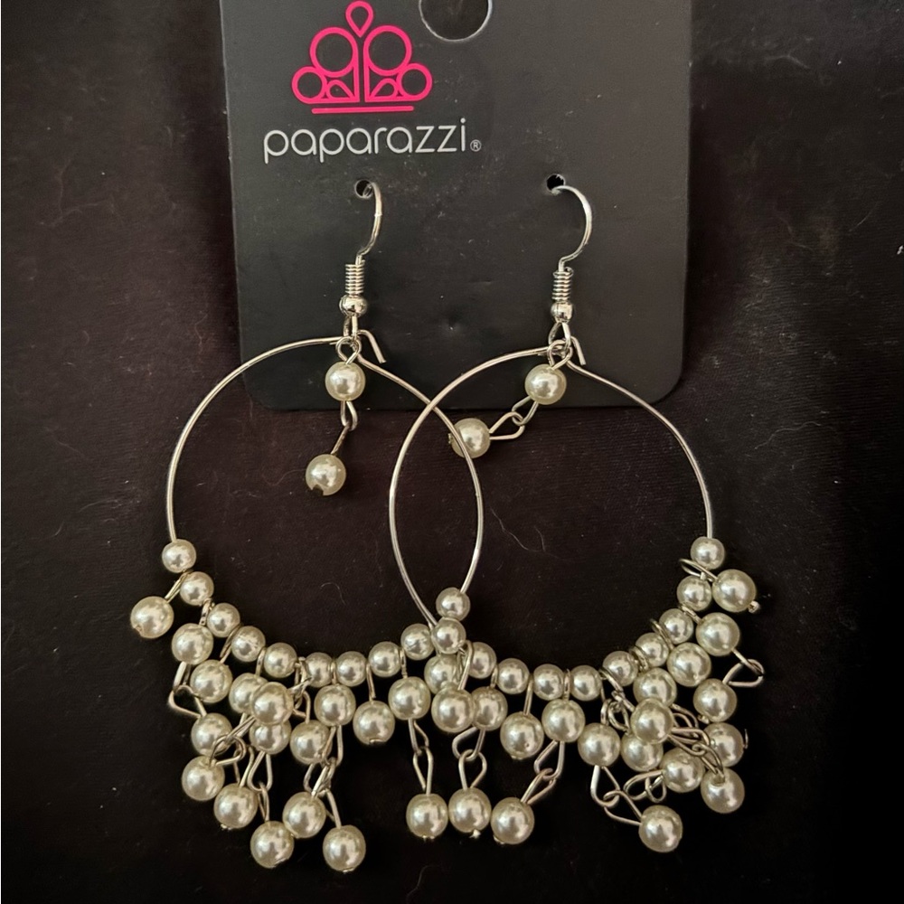 Elegant Silver and White Pearl Hoop Earrings- Things are Looking Upscale - Picture 2 of 2